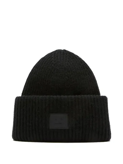 Acne Studios Ribbed Face-patch Hat In Black