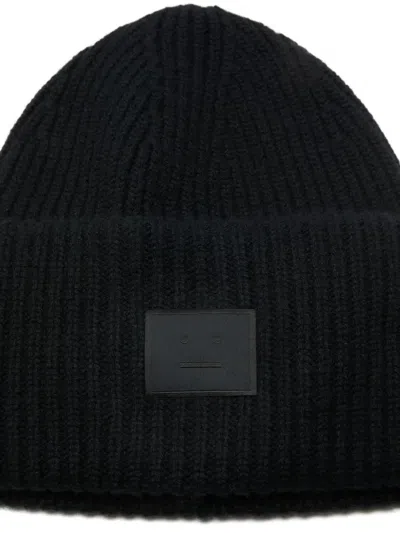 Acne Studios Ribbed Face-patch Hat In Black