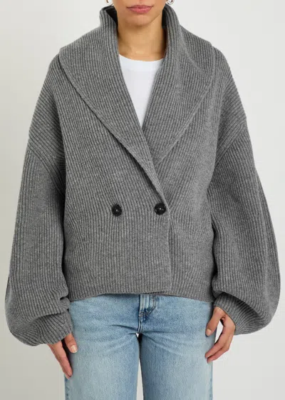 Totême Womens Grey Shawl-lapel Knitted Wool-blend Cardigan In Gray