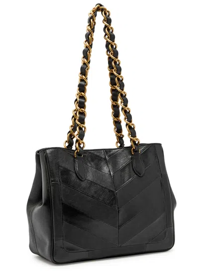 Valentino Garavani  Garavani Laseine Shopping Bag In Nappa Leather With A Chevron Pattern W In Black