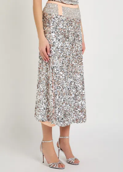 Rabanne Sequin Skirt Contrast Waistband Side Slit In Multi