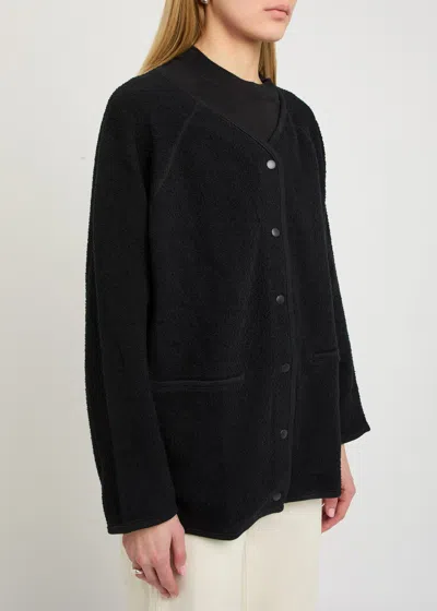 Eileen Fisher Organic Cotton Stretch Boucle V-neck Jacket In Black