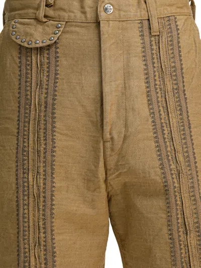 Kapital Studded Panel Shorts In Brown