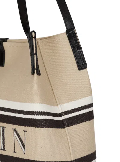 Balmain Medium Release Shopper Bag In Canvas And Calfskin In Sand