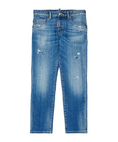 Dsquared2 Kids Stanislav Distressed Logo Patch Jeans In Blue