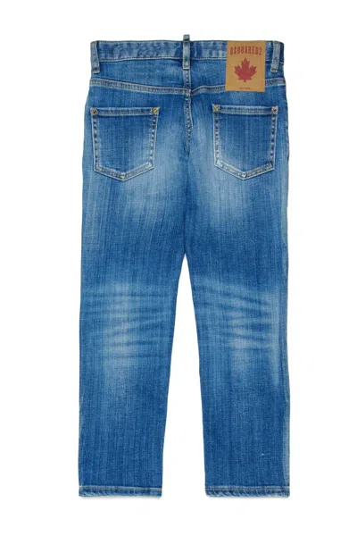 Dsquared2 Kids Stanislav Distressed Logo Patch Jeans In Blue