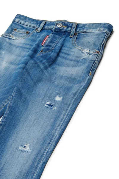 Dsquared2 Kids Stanislav Distressed Logo Patch Jeans In Blue
