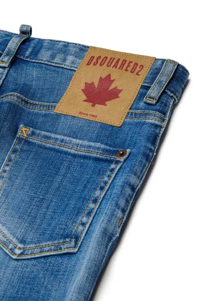 Dsquared2 Kids Stanislav Distressed Logo Patch Jeans In Blue