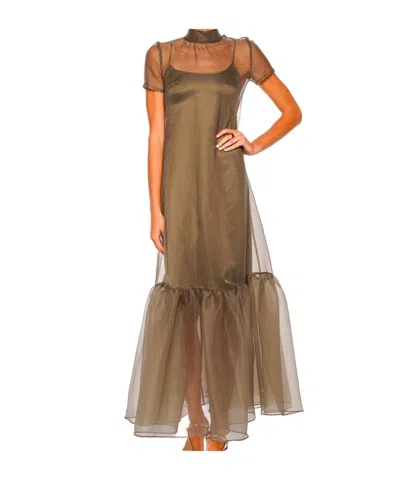 Staud Calluna Thyme Sheer Organza Maxi Dress In Green