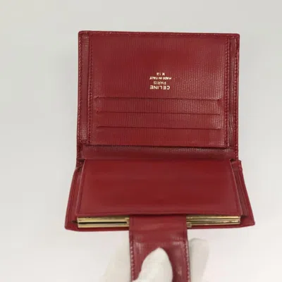 Pre-owned Celine Circle Logo Compact Wallet Leather Red Leather Wallets Accessory ()