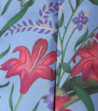 Shop Gucci New Flora Printed Silk Skirt In Azure