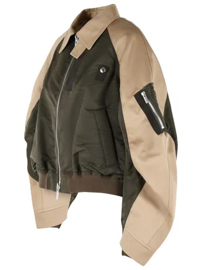 Sacai Oversized Cotton-canvas And Shell Bomber Jacket In Green