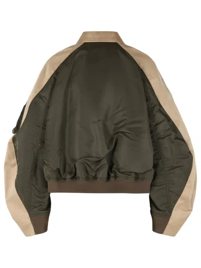 Sacai Oversized Cotton-canvas And Shell Bomber Jacket In Green