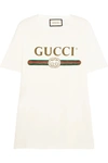 GUCCI Appliquéd distressed printed cotton-jersey T-shirt