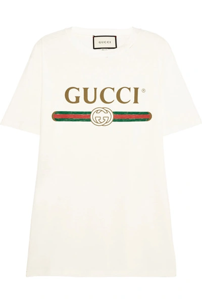 Shop Gucci Appliquéd Distressed Printed Cotton-jersey T-shirt