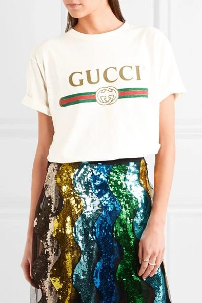 Gucci White Floral Patch Logo T-shirt | ModeSens