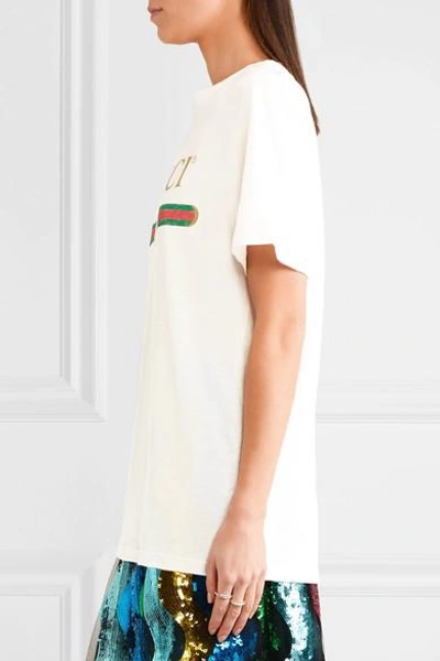Shop Gucci Appliquéd Distressed Printed Cotton-jersey T-shirt