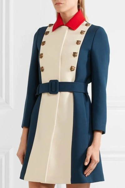 Shop Gucci Embellished Color-block Wool Coat In Royal Blue