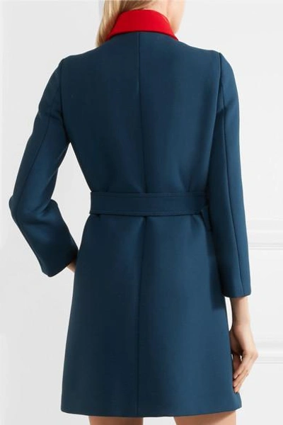 Shop Gucci Embellished Color-block Wool Coat In Royal Blue