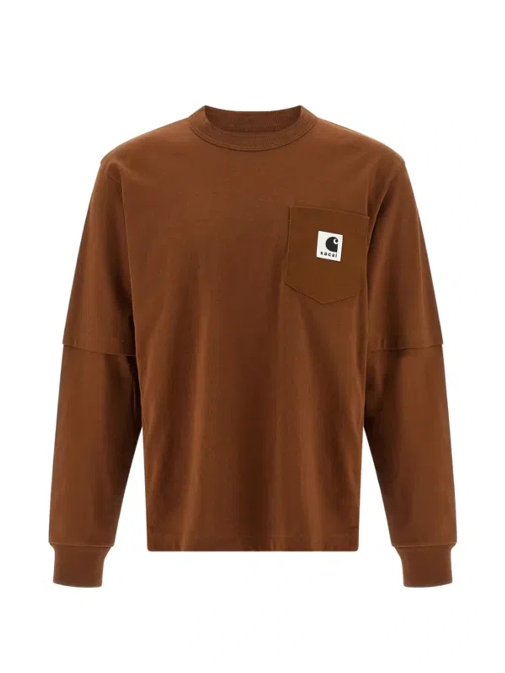 Sacai X Carhartt Wip Logo-patch Long-sleeve T-shirt In Brown