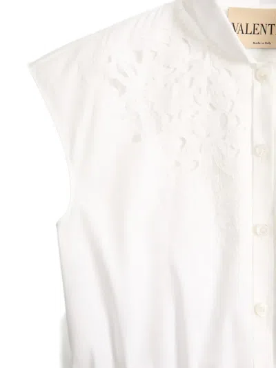 Valentino Broderie Anglaise-trimmed Cotton-poplin Midi Dress In White