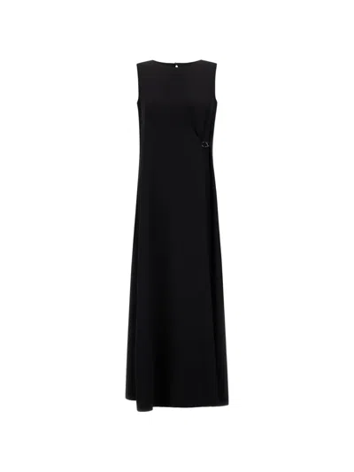 Herno Sleeveless Diagonal Dress Draped Metal Ring In Black