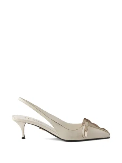 Prada Leather Slingback Pumps Bow Kitten Heel In Gold