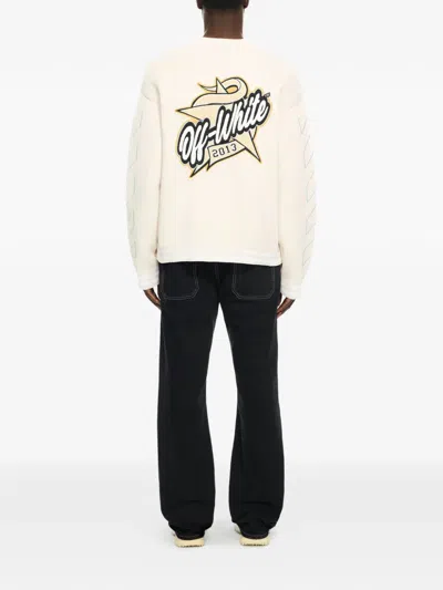 Off-white Star Logo Diagonal Varsity Knit Cardigan In Gray