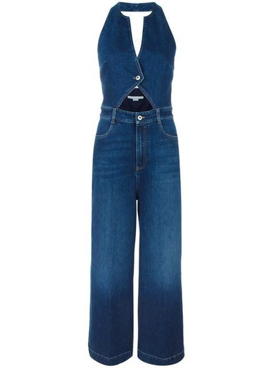 Stella Mccartney Stretch Cotton Denim Jumpsuit In Dark Blue | ModeSens