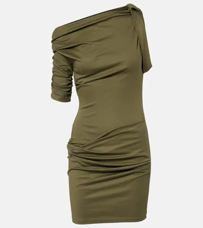 Jacquemus Asymmetric Green Mini Dress With Gathered Details In Brown