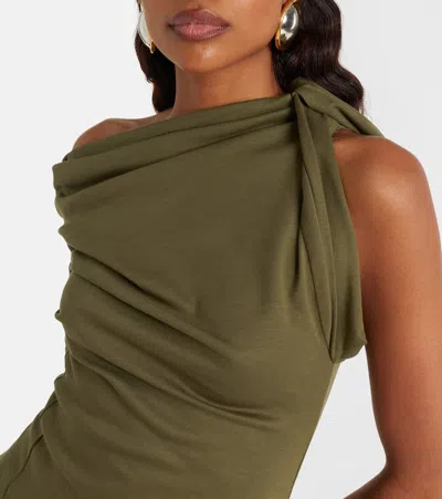 Jacquemus Asymmetric Green Mini Dress With Gathered Details In Brown