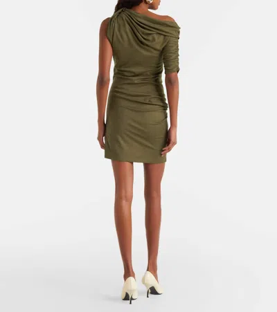 Jacquemus Asymmetric Green Mini Dress With Gathered Details In Brown