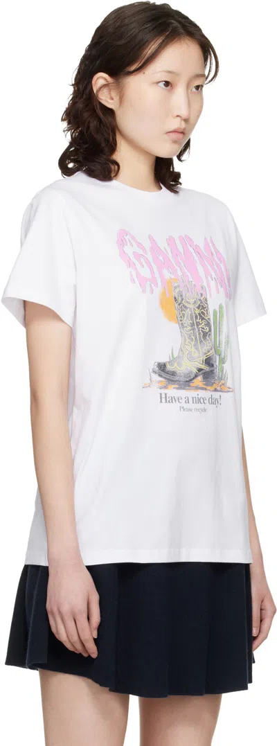 Ganni Graphic Print Relaxed Fit Short Sleeve Top In White