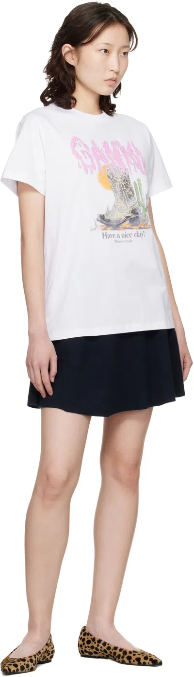 Ganni Graphic Print Relaxed Fit Short Sleeve Top In White