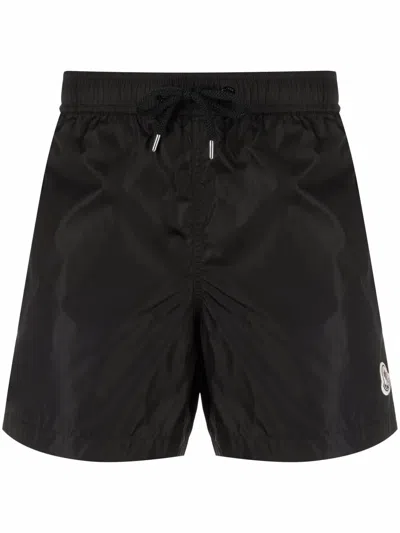 Moncler Logo Patch Detail Elastic Waist Swim Shorts In Black