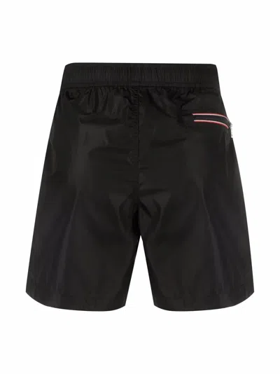 Moncler Logo Patch Detail Elastic Waist Swim Shorts In Black