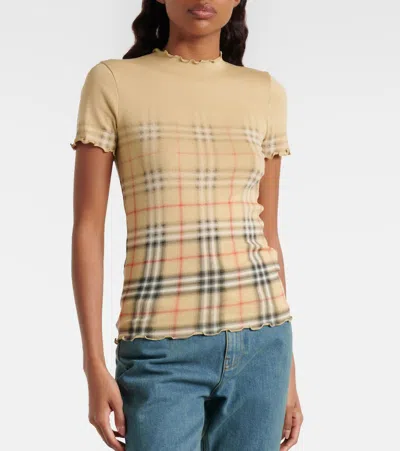 Burberry Womens Sand Ip Check Gradient-check Stretch-cotton Top In Neutral