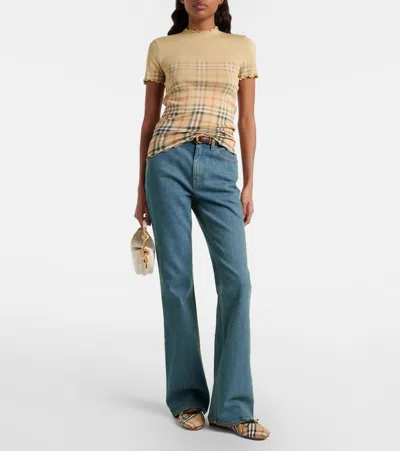 Burberry Womens Sand Ip Check Gradient-check Stretch-cotton Top In Neutral