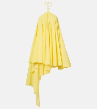 Jacquemus Courte Asymmetric Cotton-blend Crepon Halterneck Dress In Yellow