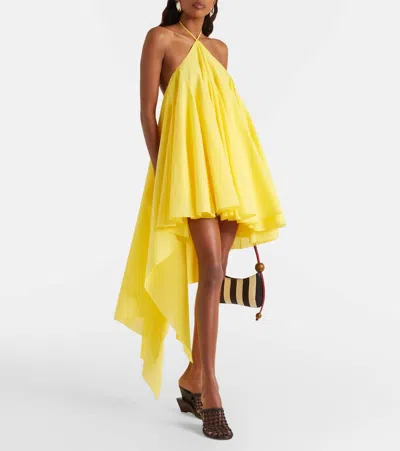 Jacquemus Courte Asymmetric Cotton-blend Crepon Halterneck Dress In Yellow