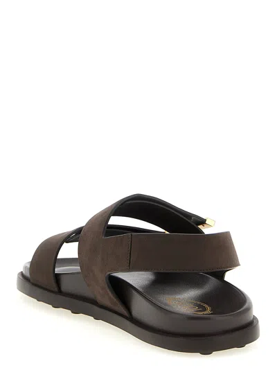 Tod's Leather Slingback Sandals Open Toe Design In Brown