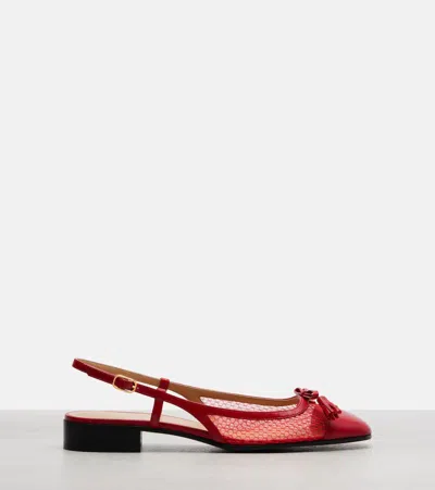Valentino Garavani Valet Du Roi Slingback Ballerina In Mesh And Kidskin 25mm Woman Rouge Pur 41 In Red