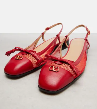 Valentino Garavani Valet Du Roi Slingback Ballerina In Mesh And Kidskin 25mm Woman Rouge Pur 41 In Red