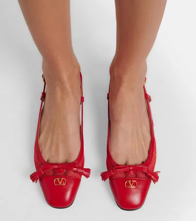 Valentino Garavani Valet Du Roi Slingback Ballerina In Mesh And Kidskin 25mm Woman Rouge Pur 41 In Red