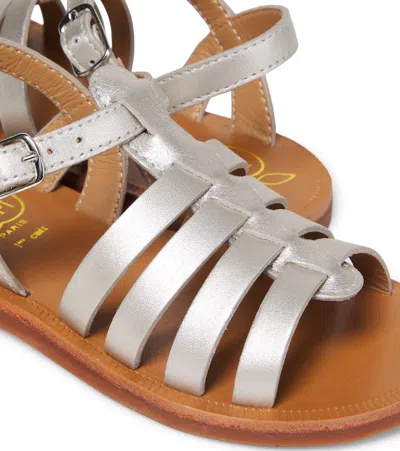 Pom D'api Plagette Strap Metallic Leather Sandals In Silver
