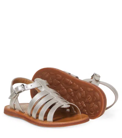 Pom D'api Plagette Strap Metallic Leather Sandals In Silver