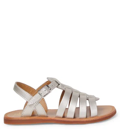 Pom D'api Plagette Strap Metallic Leather Sandals In Silver
