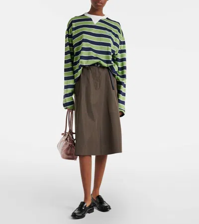 Prada Embroidered Cotton Oversize T-shirt In Brown