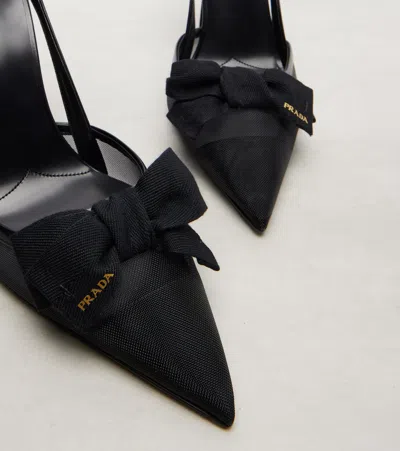 Prada Mesh Slingback Pumps Featuring Bow Detail In Black