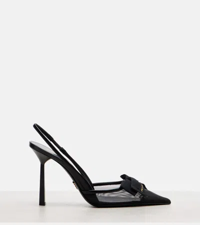 Prada Mesh Slingback Pumps Featuring Bow Detail In Black